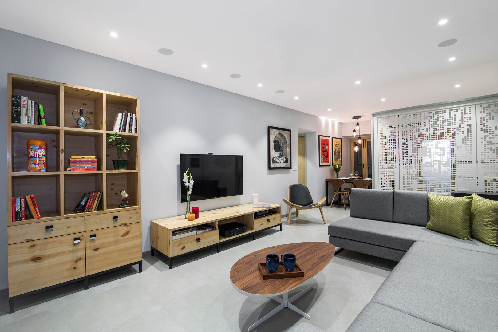 Residential - Lower Parel, Nitido Interior design Nitido Interior design Salas modernas Azulejos Muebles para televisión y equipos