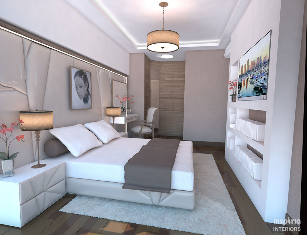 Bedroom Renovation in Singapore Inspiria Interiors Phòng ngủ phong cách hiện đại modern,contemporary,bedroom,neutral colors,sand,white,light colors,3D,renovation,interior design,beige