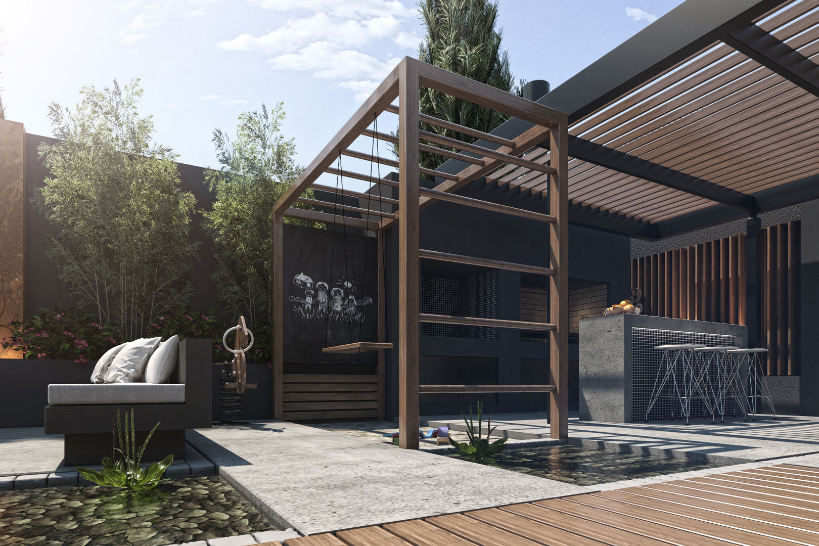 Espacio juegos TDC - Oficina de arquitectura Balcones y terrazas de estilo moderno