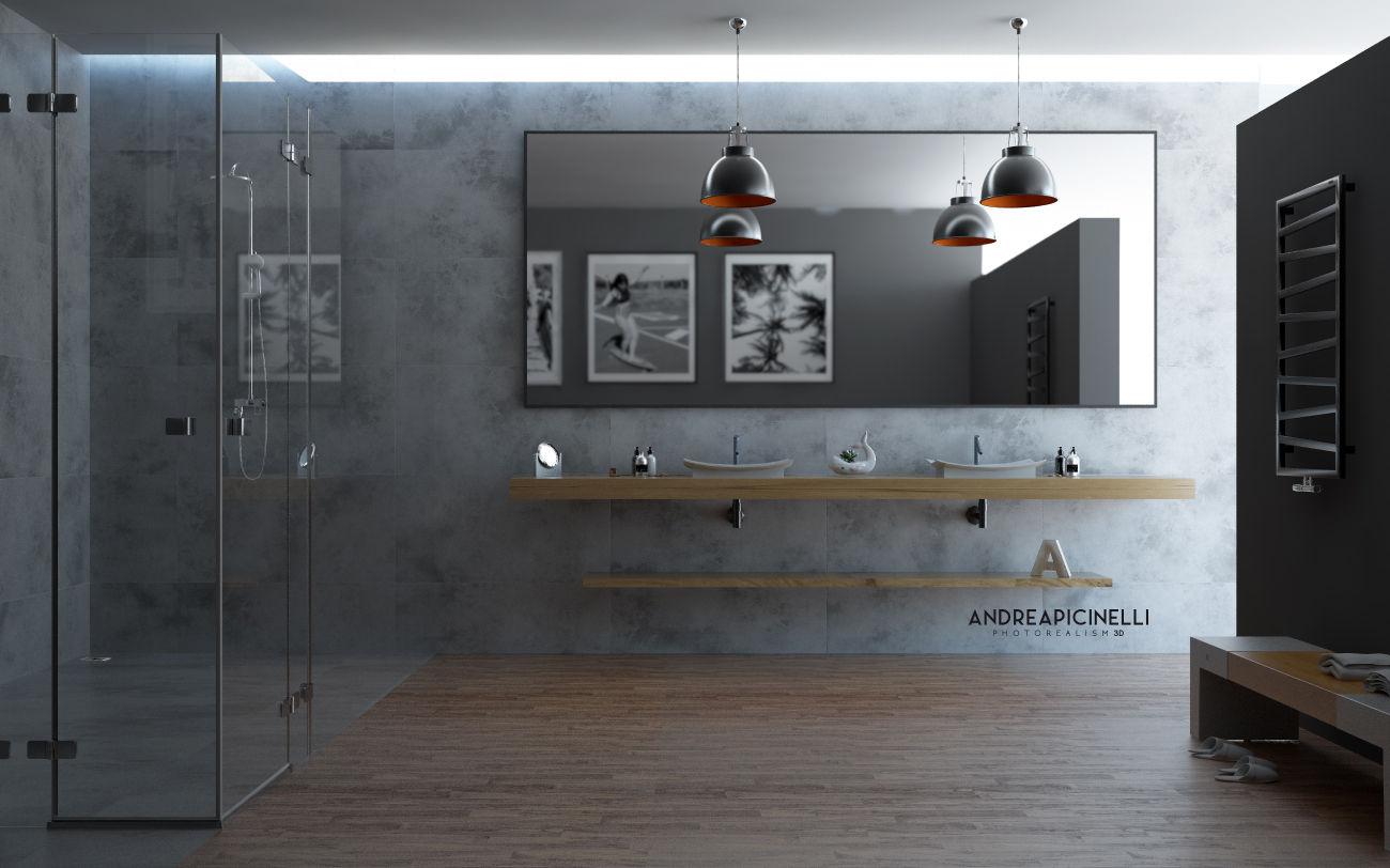 3D Render, Andrea Picinelli Andrea Picinelli ห้องน้ำ อ่างอาบน้ำ ฝักบัวอาบน้ำ