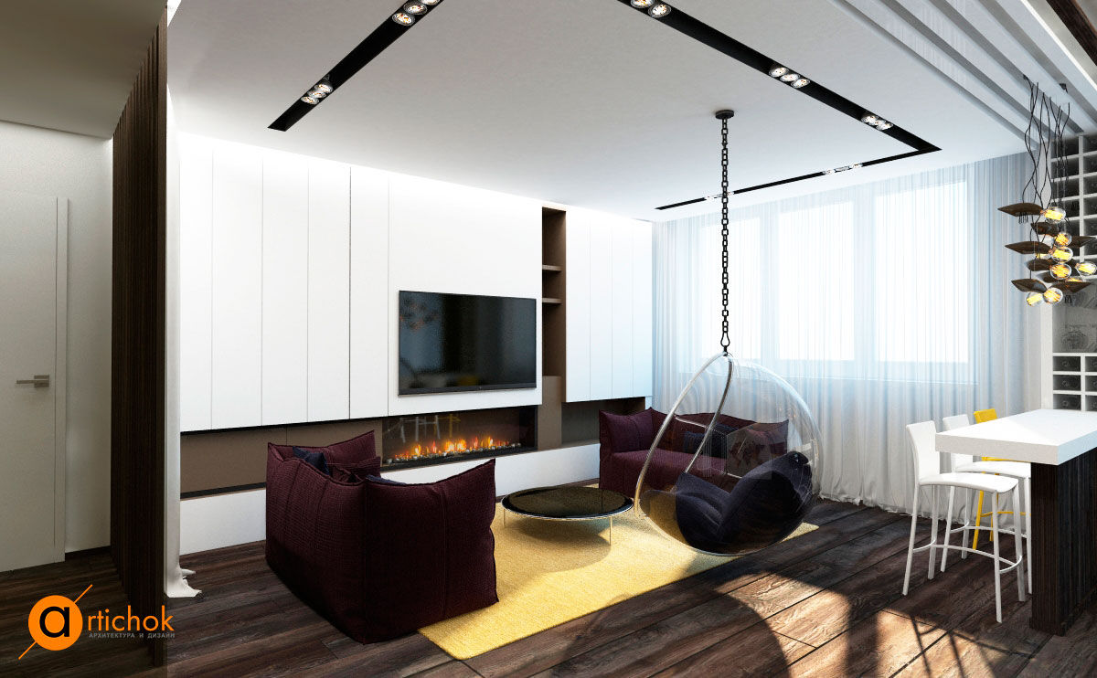 Gray and yellow, Artichok Design Artichok Design Modern living room