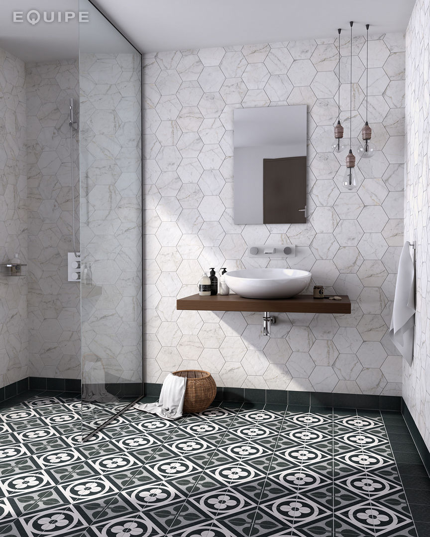 Area 15 Graphite, Flower Black 15x15 homify Baños de estilo escandinavo antislip,architecture,square,tile,traditional,architect,bath,bathroom floor,interior design,interior designer,kitchen,kitchen tile,modern,indoor,outdoor