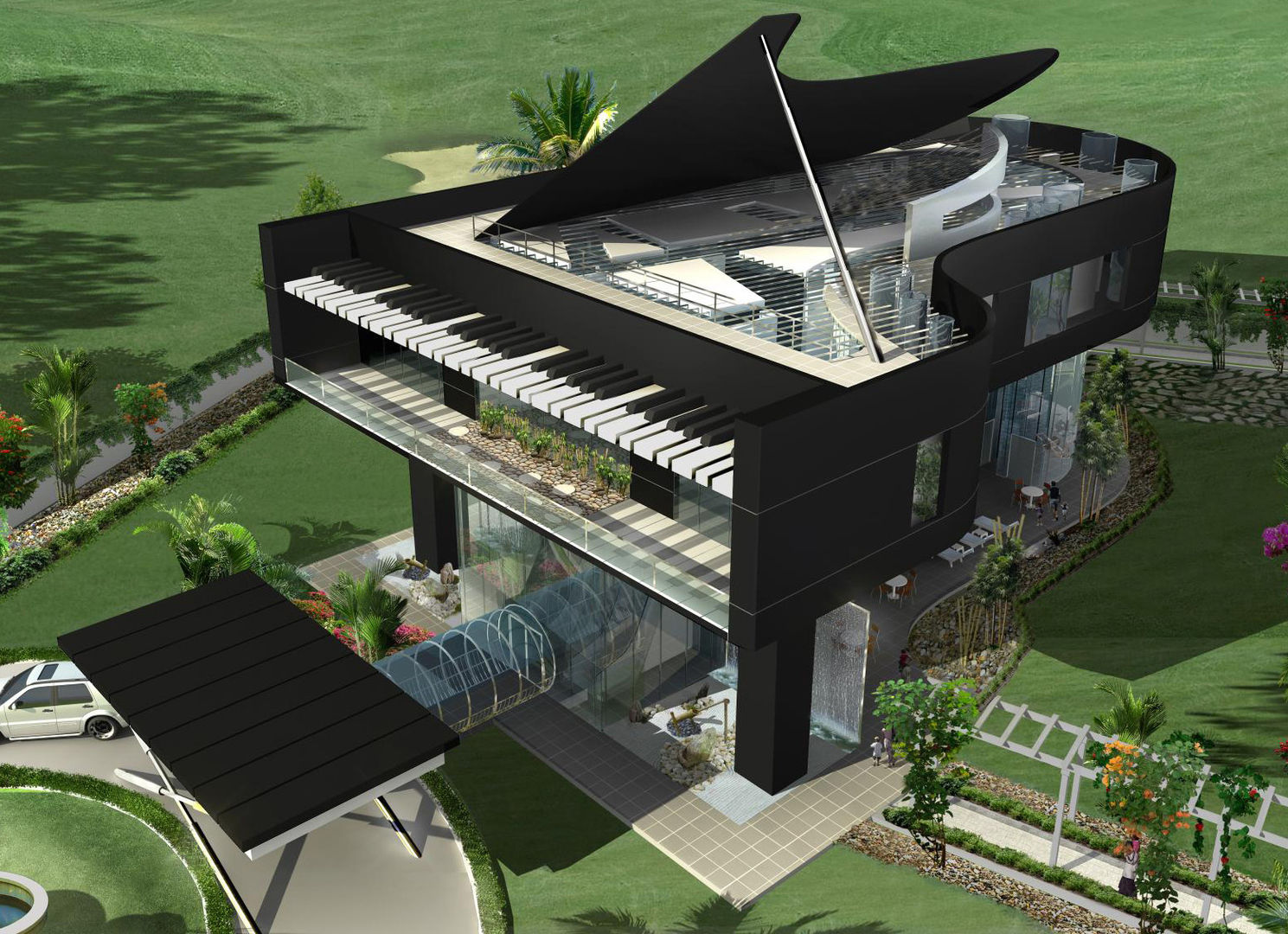 Proposed Musical residence at Chennai, Offcentered Architects Offcentered Architects Eclectic style houses Building,Property,Green,Plant,Piano,Musical instrument,Architecture,Keyboard,Urban design,Grass