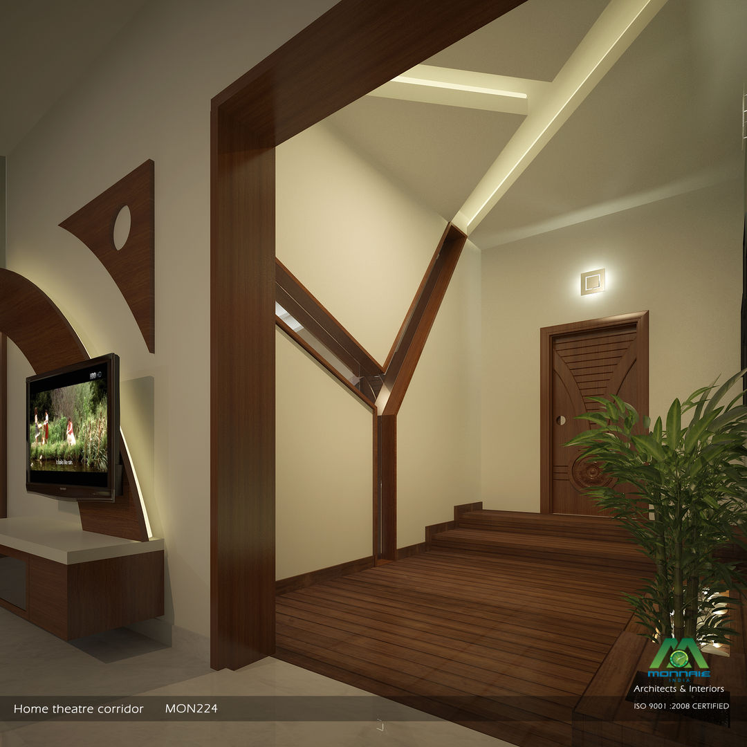 Home Theatre Corridor Premdas Krishna Modern Corridor, Hallway and Staircase