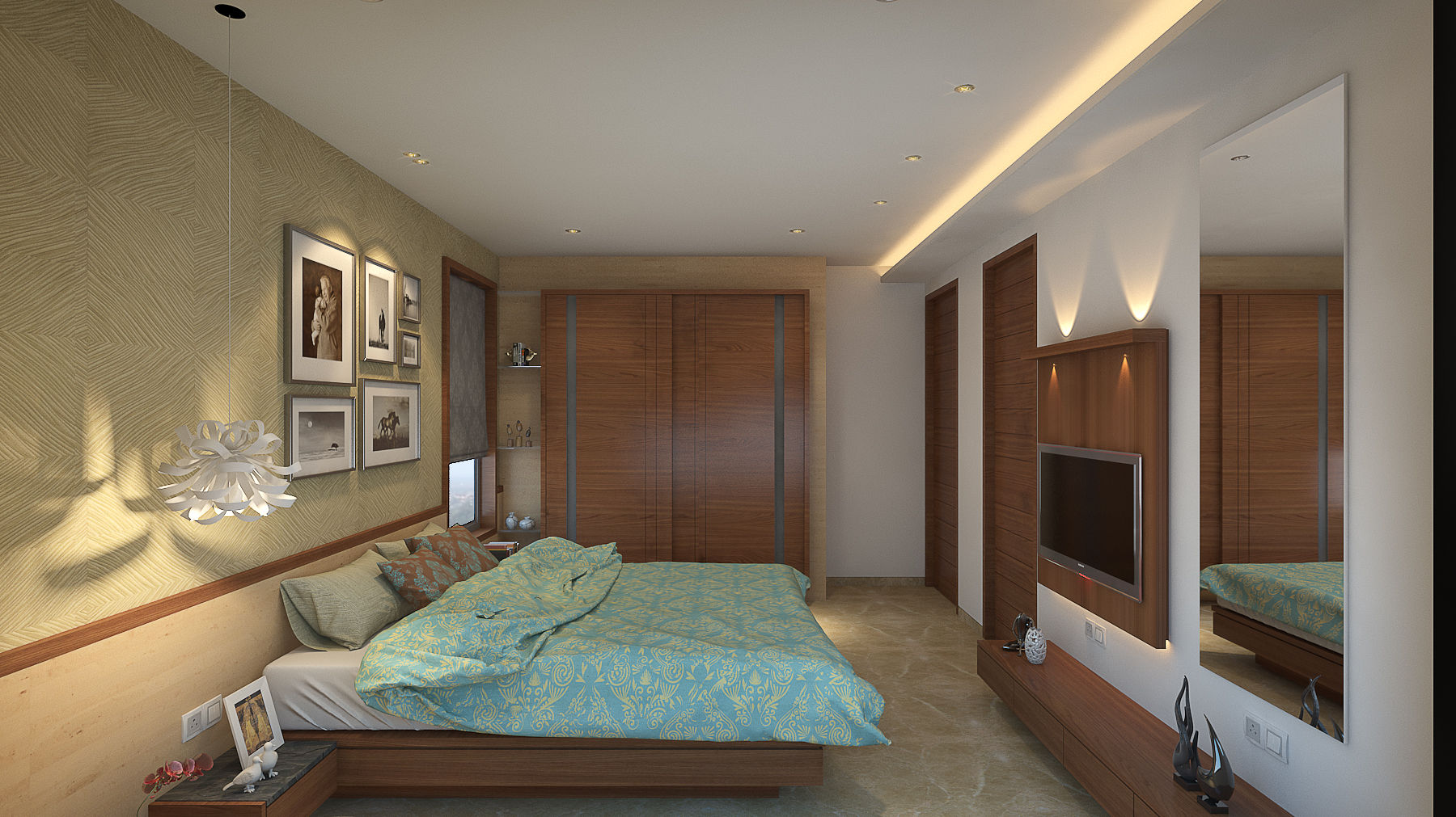 DR. BHAVESHBHAI CHUAHAN RESIDENCE, INCEPT DESIGN SERVICES INCEPT DESIGN SERVICES Modern style bedroom Property,Building,Comfort,Picture frame,Wood,Interior design,Lighting,Floor,Flooring,Wall