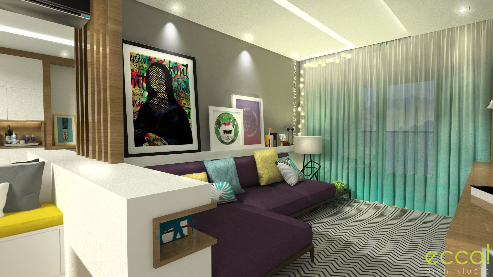 arquitetura de interiores ap PNZL, ecco! archi sudio ecco! archi sudio Modern living room MDF