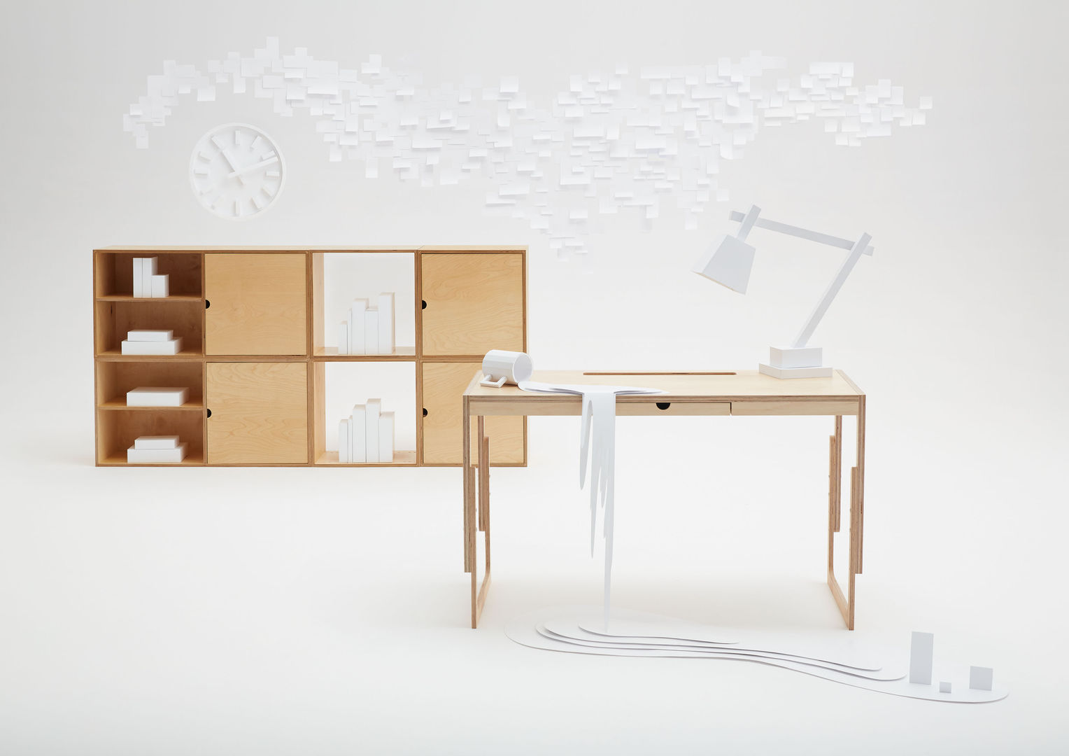 DESK AND KUBBIKI FAM FARA 北欧デザインの 書斎 合板（ベニヤ板） 机