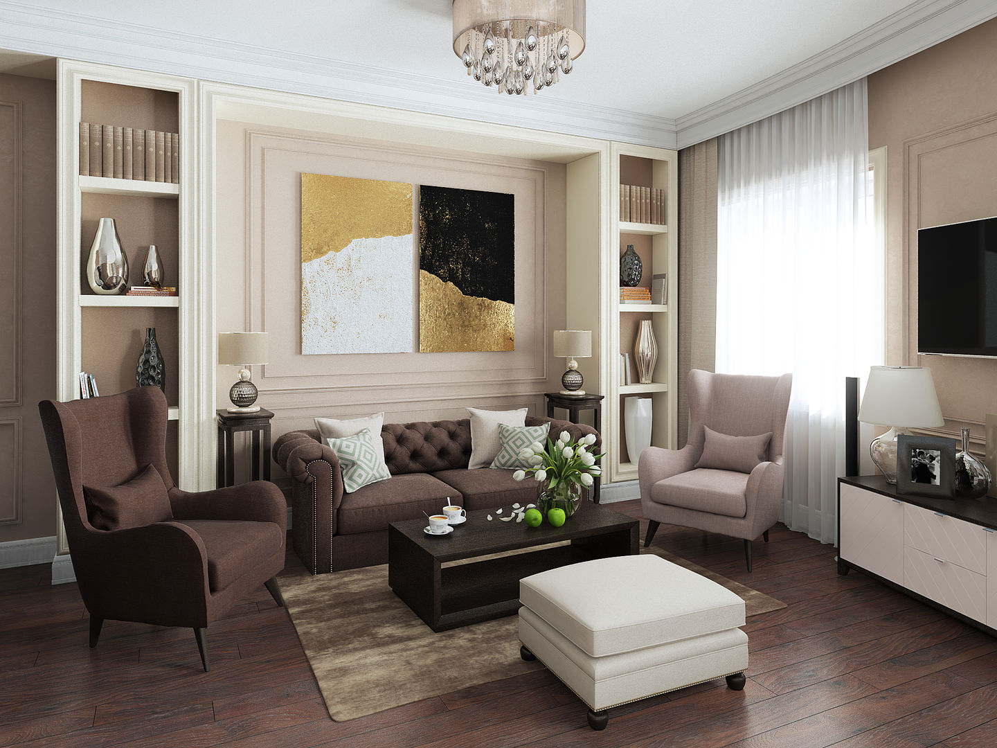 Визуализации проекта Удалёнки в Москве, Alyona Musina Alyona Musina Modern living room