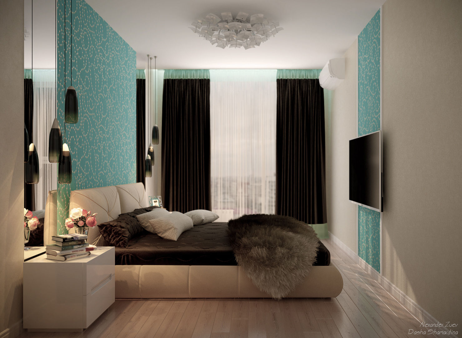 Дизайн спальни в квартире в ЖК "Большой", Студия интерьерного дизайна happy.design Студия интерьерного дизайна happy.design Спальня
