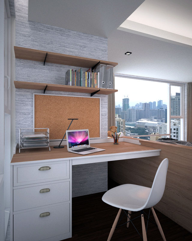 Discovery Primea | Manila, Nelson W Design Nelson W Design Modern style bedroom Table,Building,Furniture,Property,Chair,Cabinetry,Wood,Shelving,Writing desk,Desk