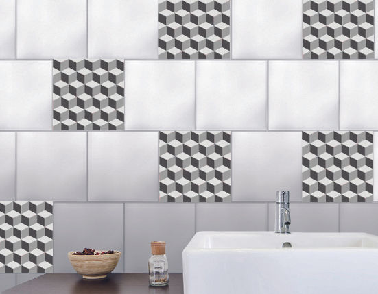 Tiling in 3D effect : shades of grey Wall Sweet Home - Plage SA Tường & sàn phong cách Bắc Âu Nhựa tile pattern,colorful tiles,tile stickers,bathroom,toilet tiles,Tiles