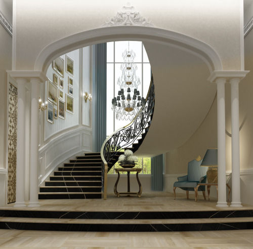 Interior Design & Architecture by IONS DESIGN Dubai,UAE, IONS DESIGN IONS DESIGN Corredores, halls e escadas clássicos