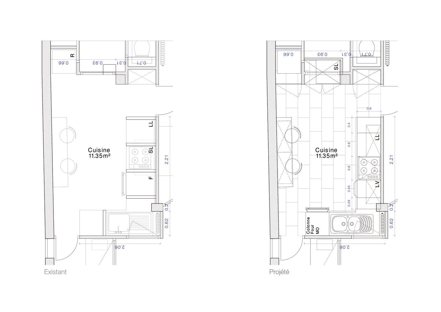 Plan Avant / Après homify ooa,olivier,olindo,architecte,renovation,cuisine,paris,plan