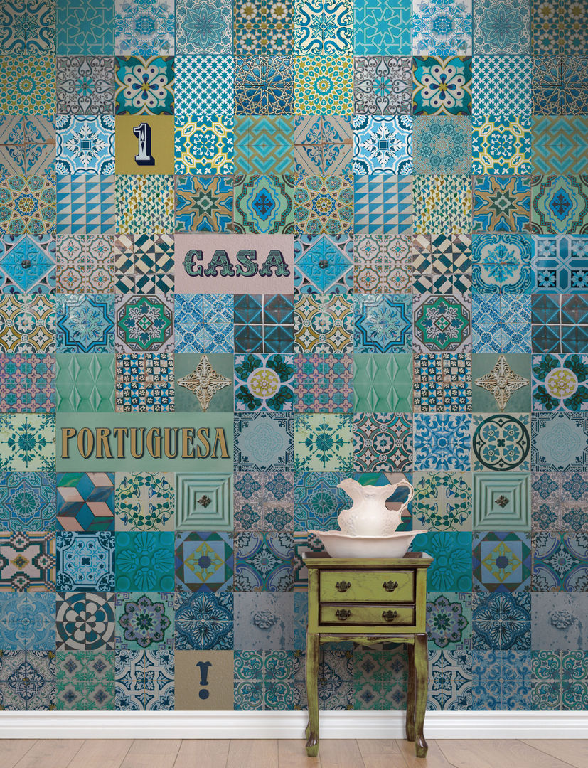 Azulejo Português, OH Wallpaper OH Wallpaper Pareti & Pavimenti in stile moderno Carta Carta da parati
