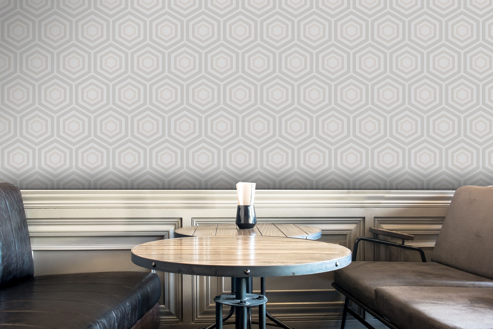 Hexágono Bege e Cinzento OH Wallpaper Modern walls & floors Paper Wallpaper