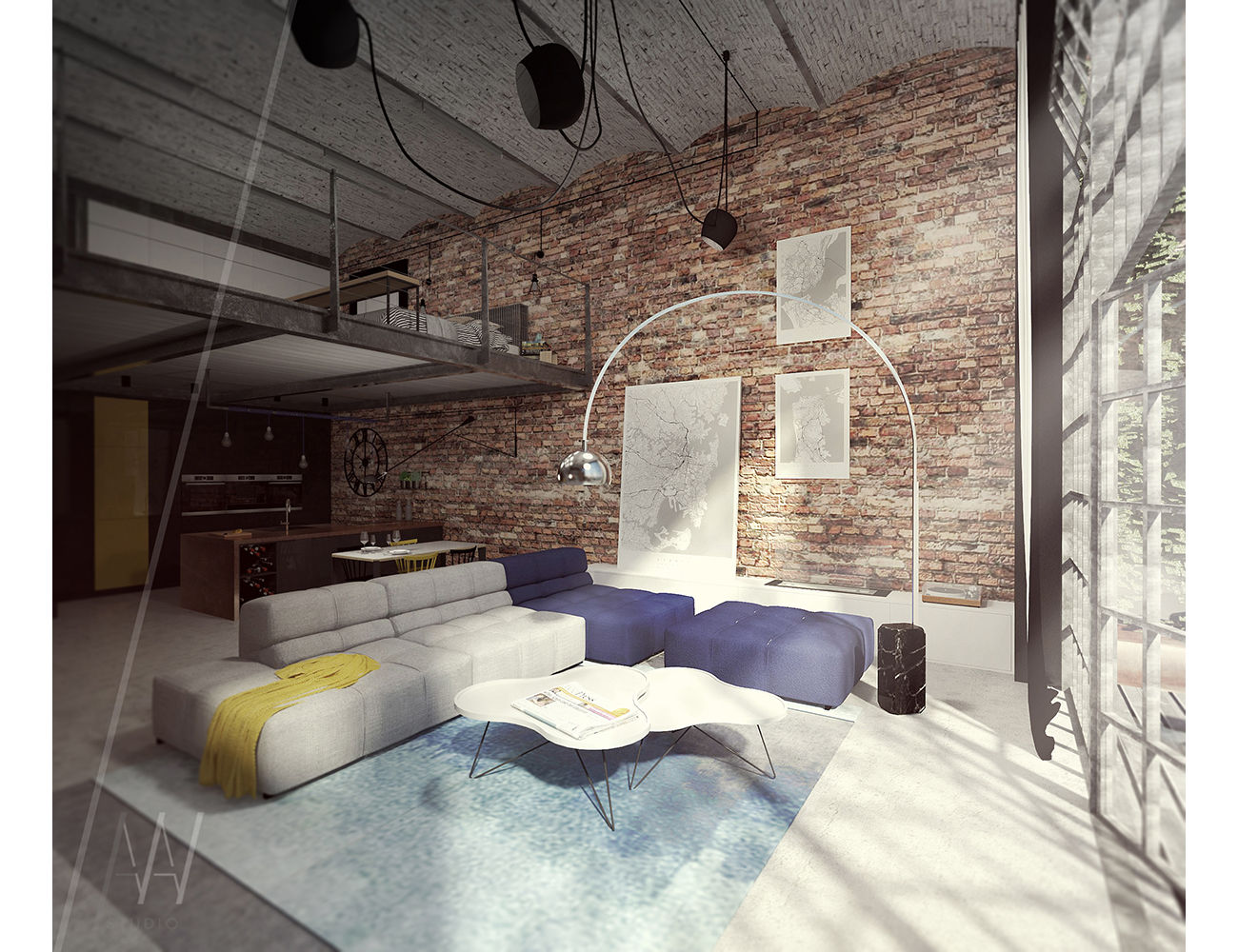 PROJEKT KONCEPCYJNY WNĘTRZ LOFTU O INDUSTRIALNYM CHARAKTERZE, AAW studio AAW studio Industrial style living room