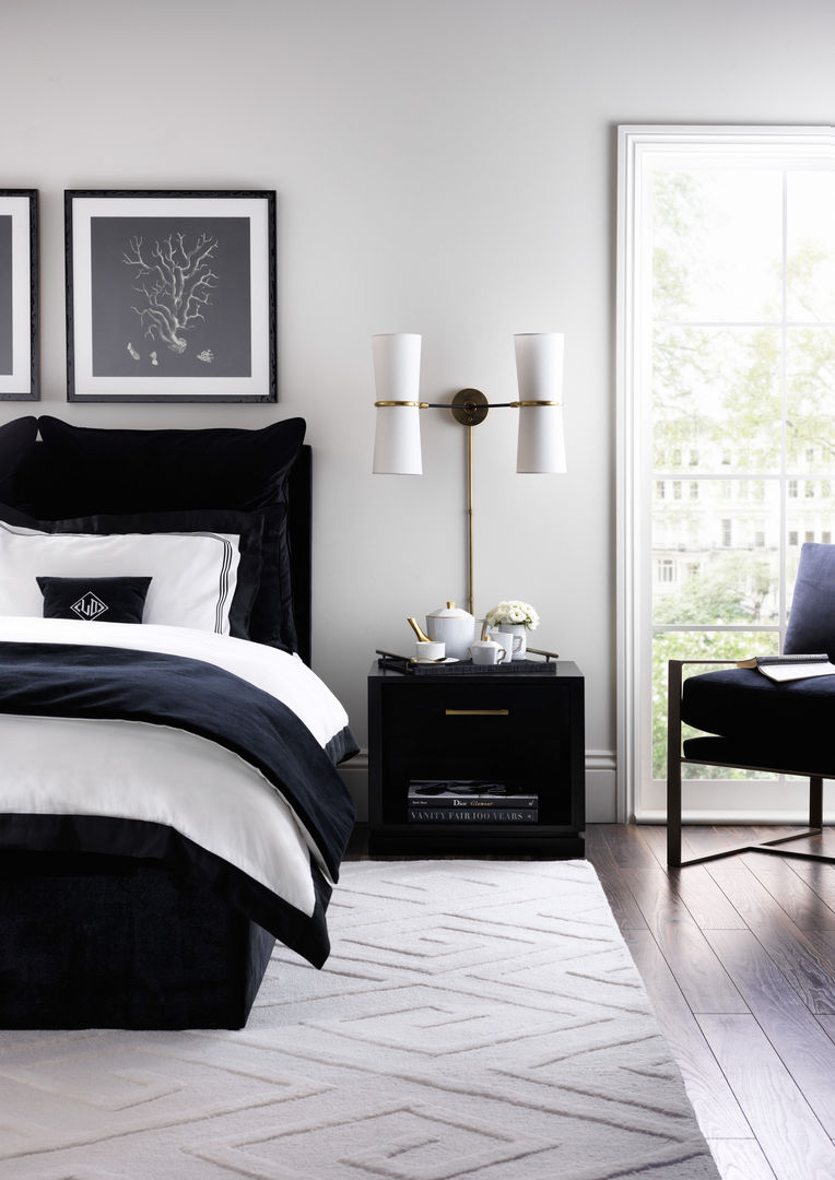 SS16 Style Guide - Refined Monochrome Collection - Bedroom LuxDeco Modern style bedroom bedroom,bedside table,monochrome,monochromatic,black,white,Beds & headboards