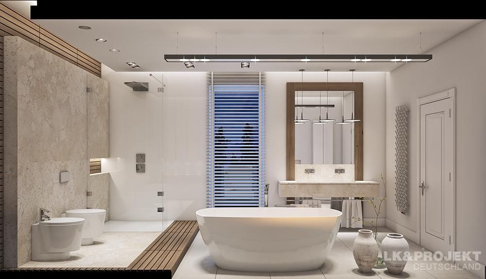 Wohnzimmer, Küche, Schlafzimmer, Bad; Garderobe, Swimmingpool, Sauna - nicht nur die Aussicht ist fantastisch... , LK&Projekt GmbH LK&Projekt GmbH Modern bathroom