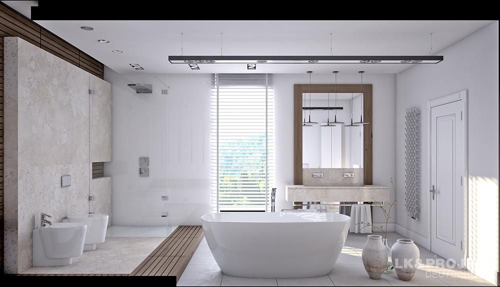 Wohnzimmer, Küche, Schlafzimmer, Bad; Garderobe, Swimmingpool, Sauna - nicht nur die Aussicht ist fantastisch... , LK&Projekt GmbH LK&Projekt GmbH Salle de bain moderne