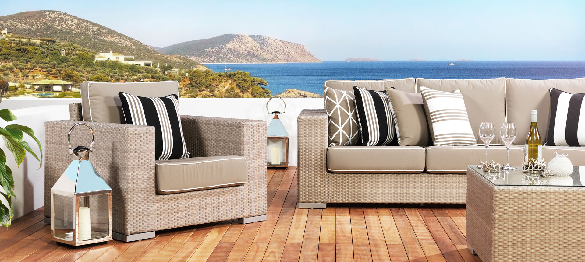 LuxDeco - The Riviera Collection LuxDeco Modern Terrace Rattan/Wicker Turquoise Furniture