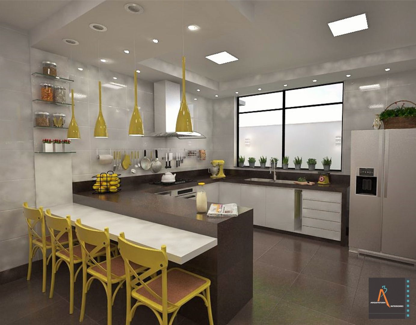 Cozinha MA, Ao Cubo Arquitetura e Interiores Ao Cubo Arquitetura e Interiores Modern kitchen Ceramic Yellow