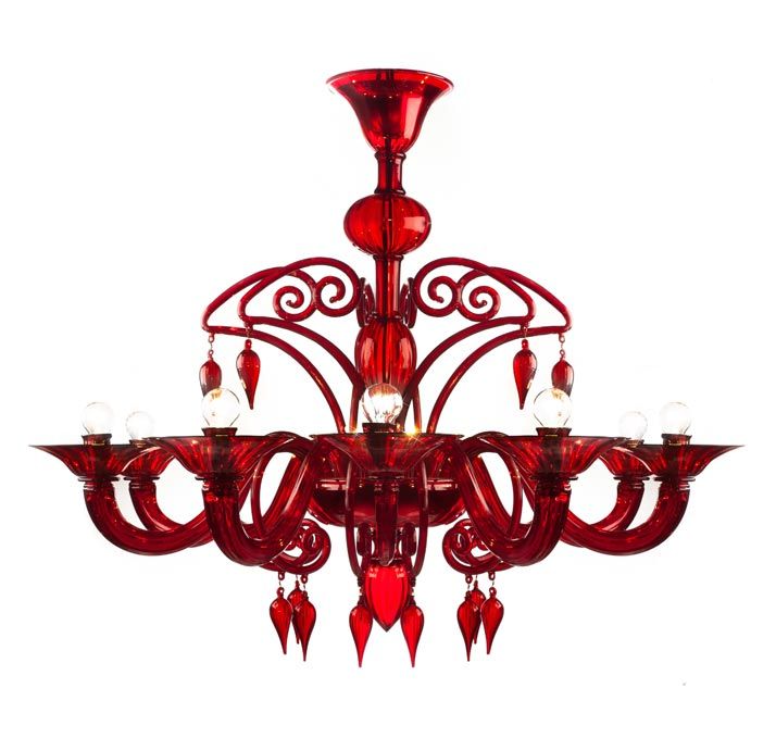 Modern Red Glass Chandelier - DOLFIN YourMurano Lighting UK Modern Yemek Odası Cam Işıklandırma