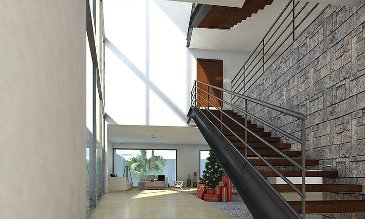 Casa Castañón, AParquitectos AParquitectos Modern corridor, hallway & stairs لکڑی Wood effect