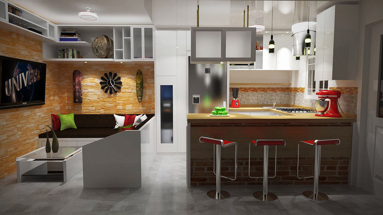 Diseño Sala-Cocina/Comedor , Interiorismo con Propósito Interiorismo con Propósito モダンデザインの ダイニング