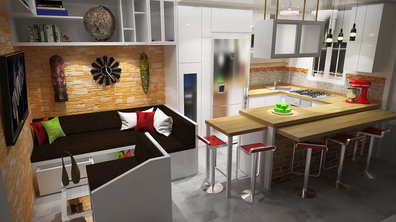 Diseño Sala-Cocina/Comedor , Interiorismo con Propósito Interiorismo con Propósito Modern Yemek Odası