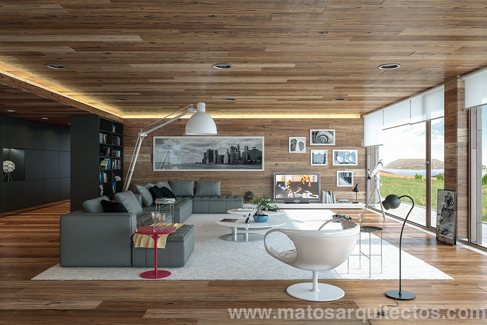 House by River side, Matos Architects Matos Architects Salas de estar modernas Madeira maciça Multi colorido