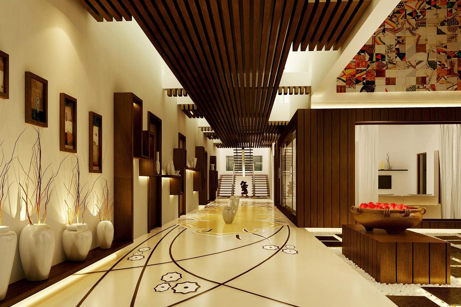 Mr. Ramesh Residence at Neyveli Dwellion Modern Corridor, Hallway and Staircase