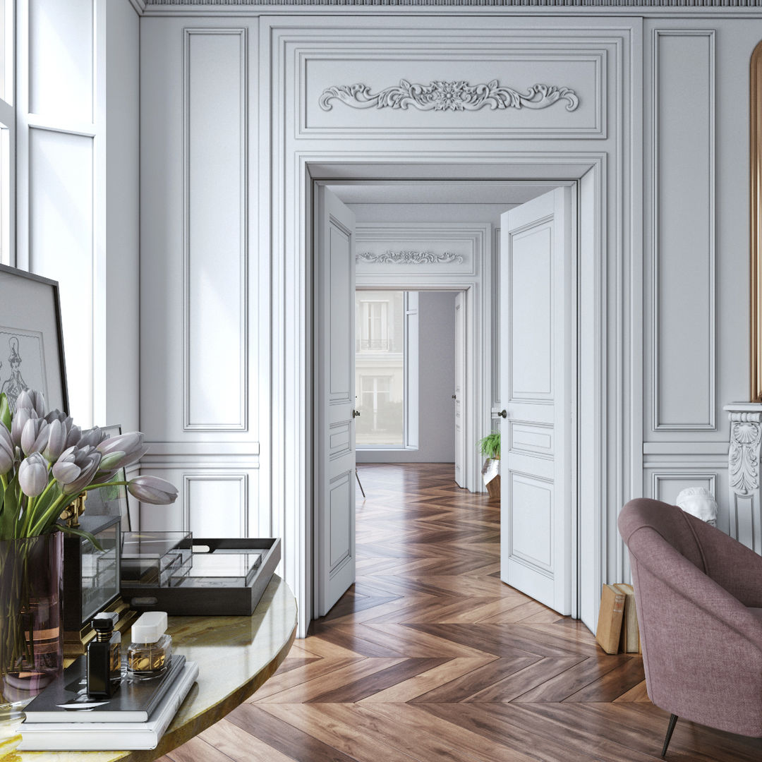 Parisian contemporary style living room, Olga Pochueva Olga Pochueva Soggiorno classico Legno Effetto legno