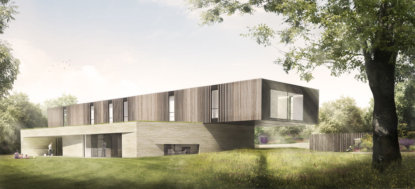 Nately Towers: The new 5-bedroom home set within a beautiful orchard special design, Ayre Chamberlain Gaunt Ayre Chamberlain Gaunt Modern houses Wood Wood effect brick,wood,timber,contemporary,cantilever,visualisation