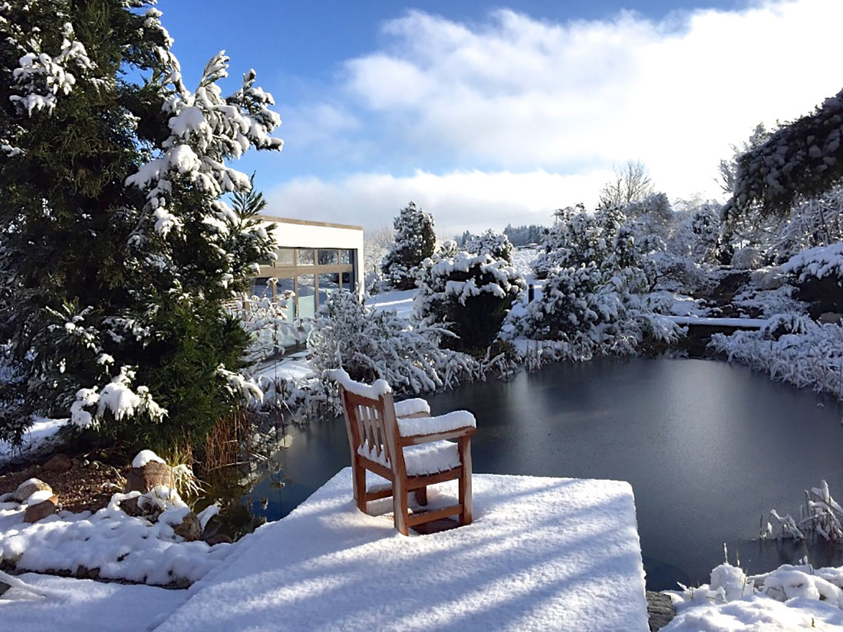 Gartenteich im Winter. Blick von der Terrasse homify Moderner Garten