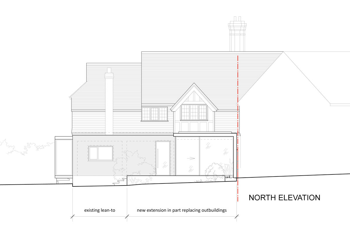 Elevation Drawing of Single Storey Glazed Extension: modern by ArchitectureLIVE, Modern house extension,home extension,single storey,glazed extension,corner slider