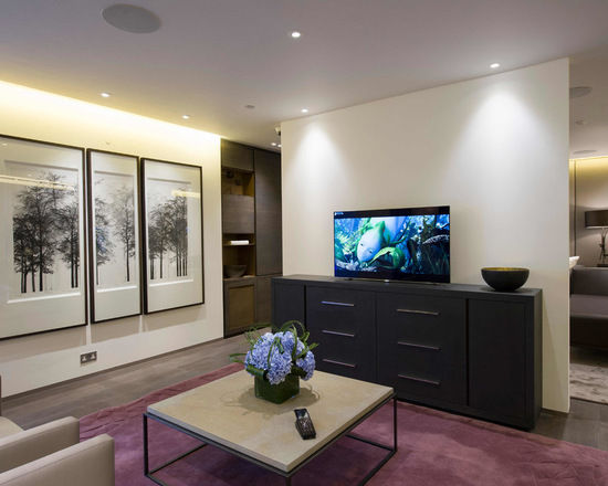 Crestron Showroom - Chelsea Harbour Design Centre, London, Crestron Crestron Salas modernas living area,lounge,TV,automated TV