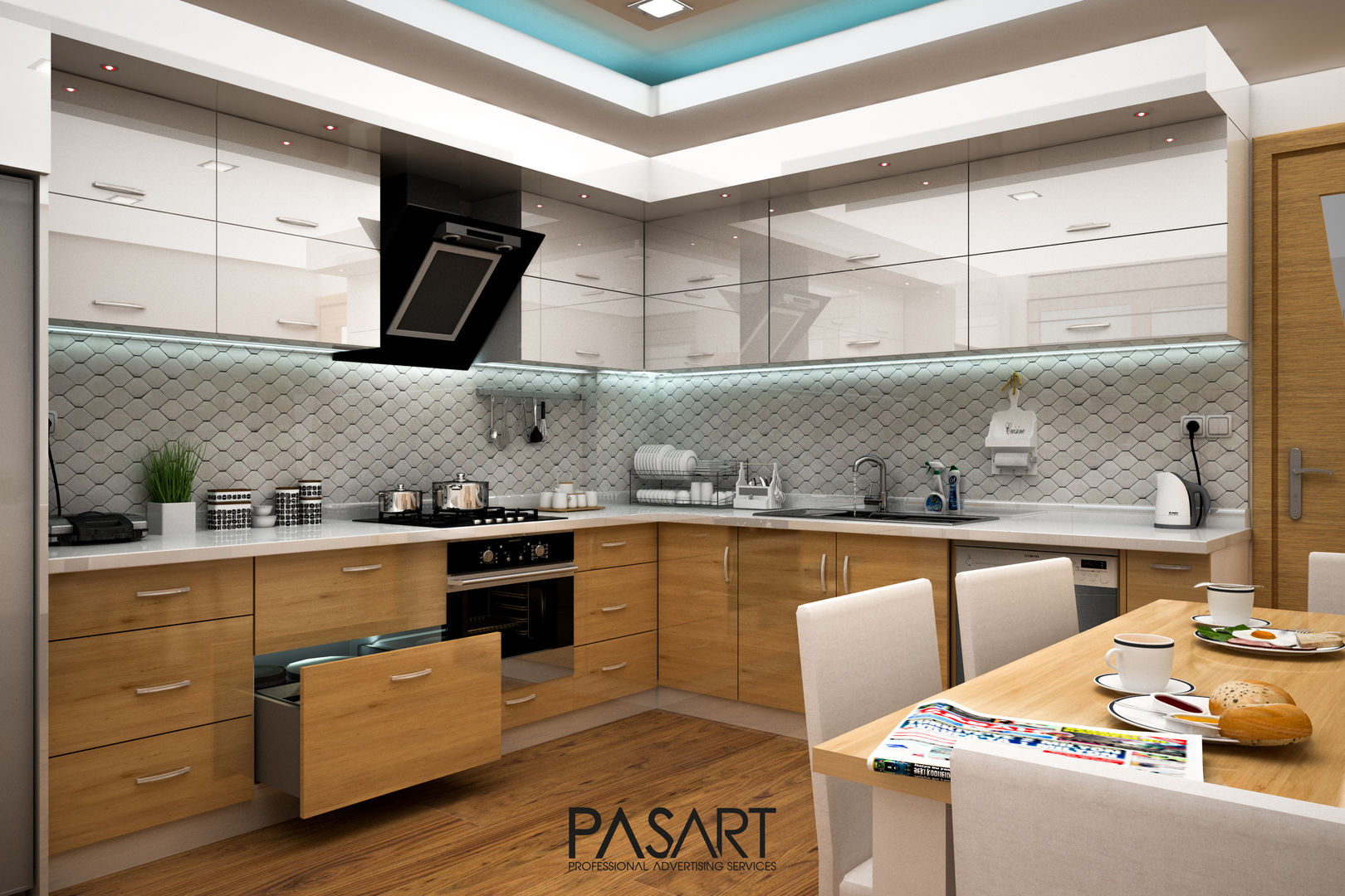 BAĞÇEŞME PROJE 3D GÖRSELLER, PASART DESİGN PASART DESİGN Kitchen Wood Wood effect