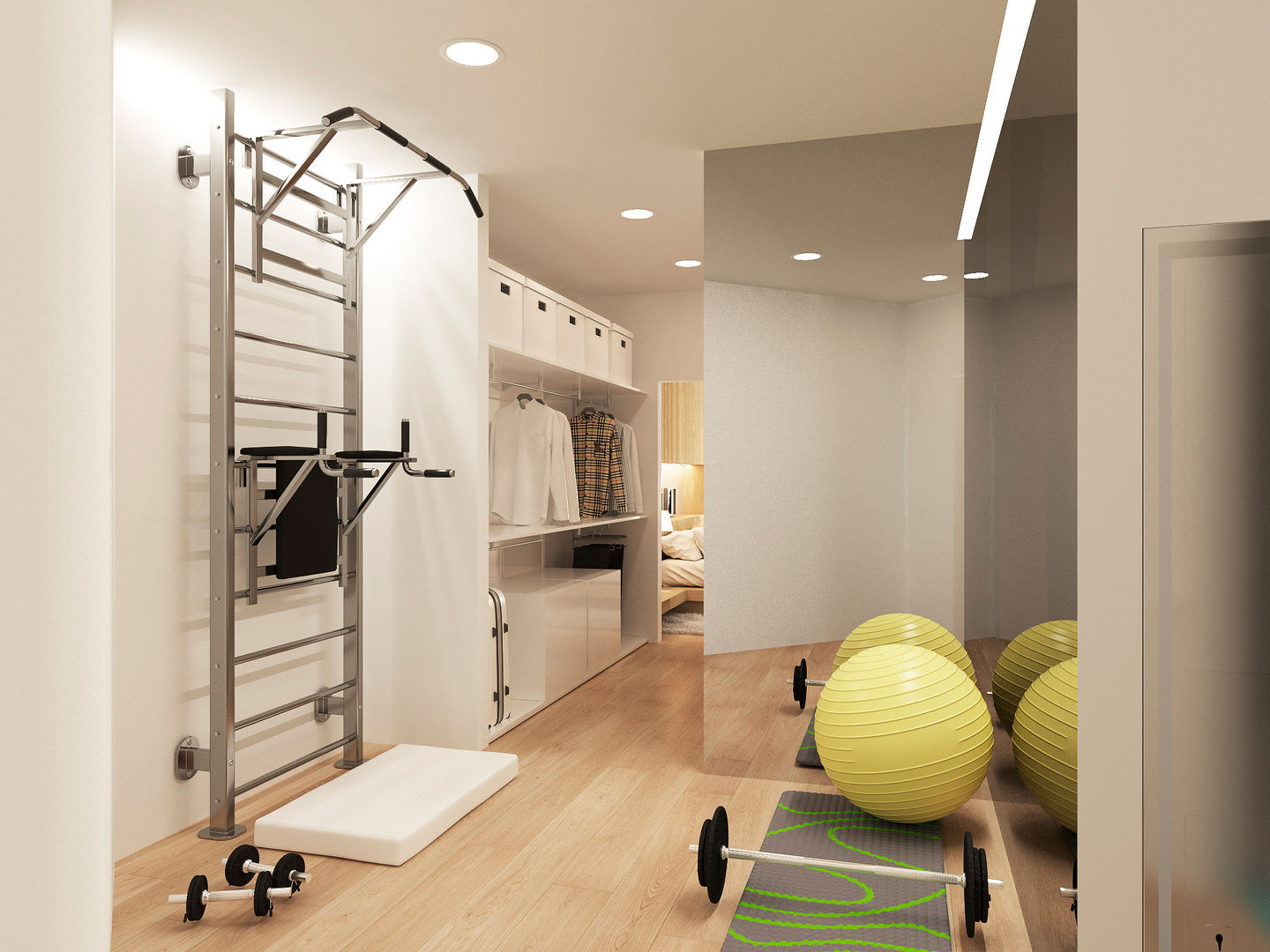 Квартира для семейной пары "Пшеничные поля", ECOForma ECOForma Minimalist style gym Engineered Wood Transparent
