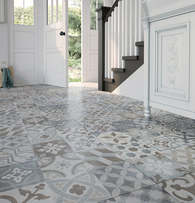 Orient Grey Patterned Porcelain Floor Tiles The London Tile Co. Moderne Wände & Böden Porzellan Fliesen