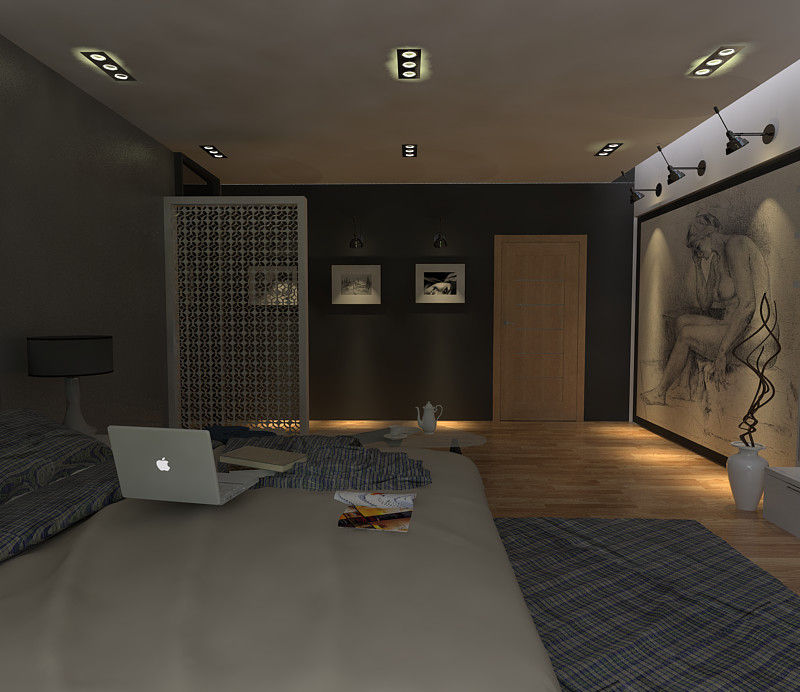 RENDER DE RECAMARA., hole hole Camera da letto minimalista