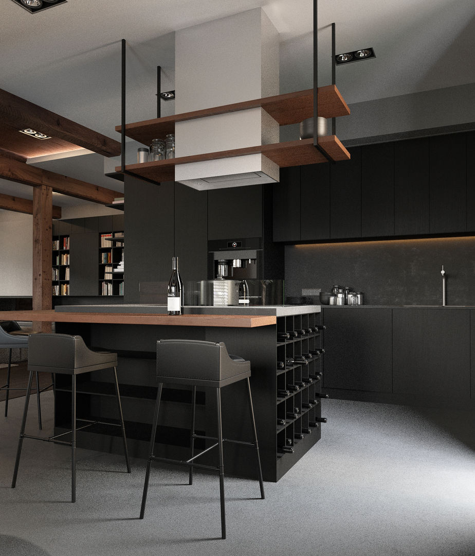 Минималистичный интерьер двухэтажного дома из клееного бруса для семейной пары, EcoHouse Group EcoHouse Group Cocinas minimalistas