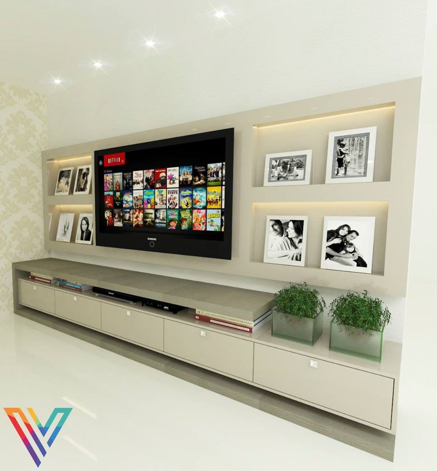 Painel da TV, Vitral Studio Arquitetura Vitral Studio Arquitetura ห้องนั่งเล่น ชั้นวางทีวีและตู้วางทีวี