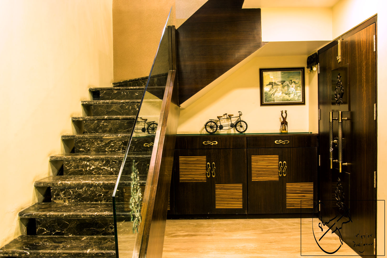 A Duplex Apartment, Raipur, ES Designs ES Designs Modern corridor, hallway & stairs Building,Stairs,House,Picture frame,Wood,Door,Interior design,Flooring,Floor,Plant