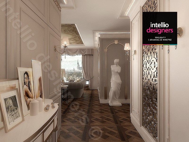 Projekt ultraluksusowego apartamentu w Krakowie, Intellio designers Intellio designers Classic corridor, hallway & stairs