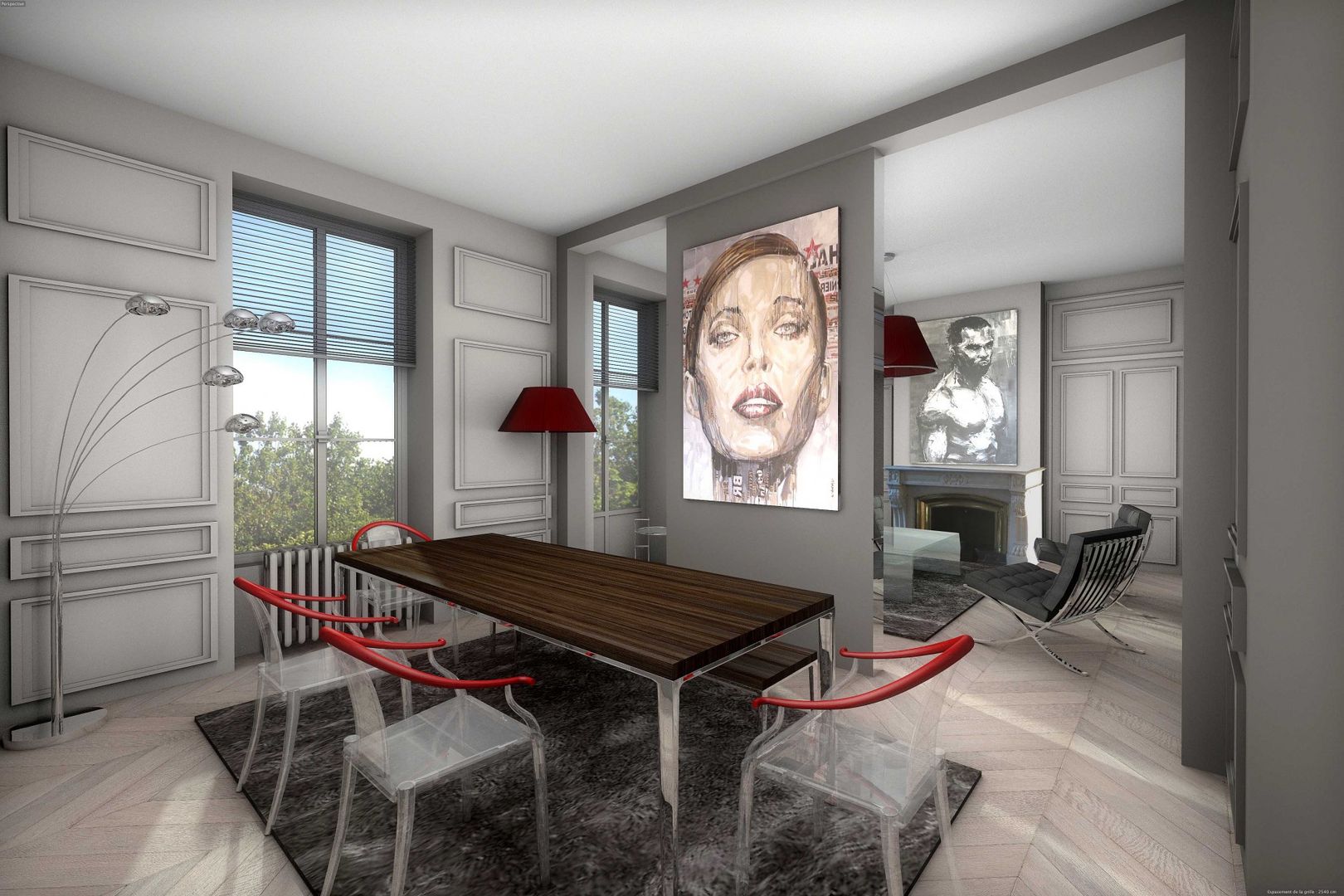 Projet 3D réhabilitation moderne d'un appartement à Lyon 6, réHome réHome غرفة السفرة