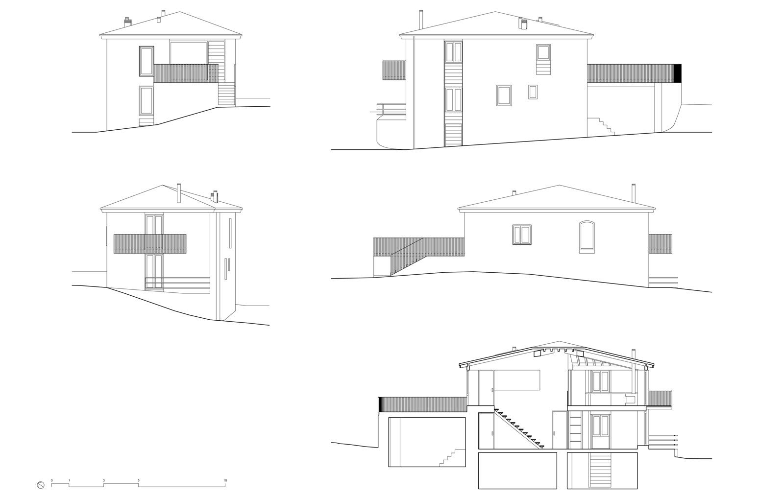 Alzados y sección longitudinal b+t arquitectos Casas de estilo rural