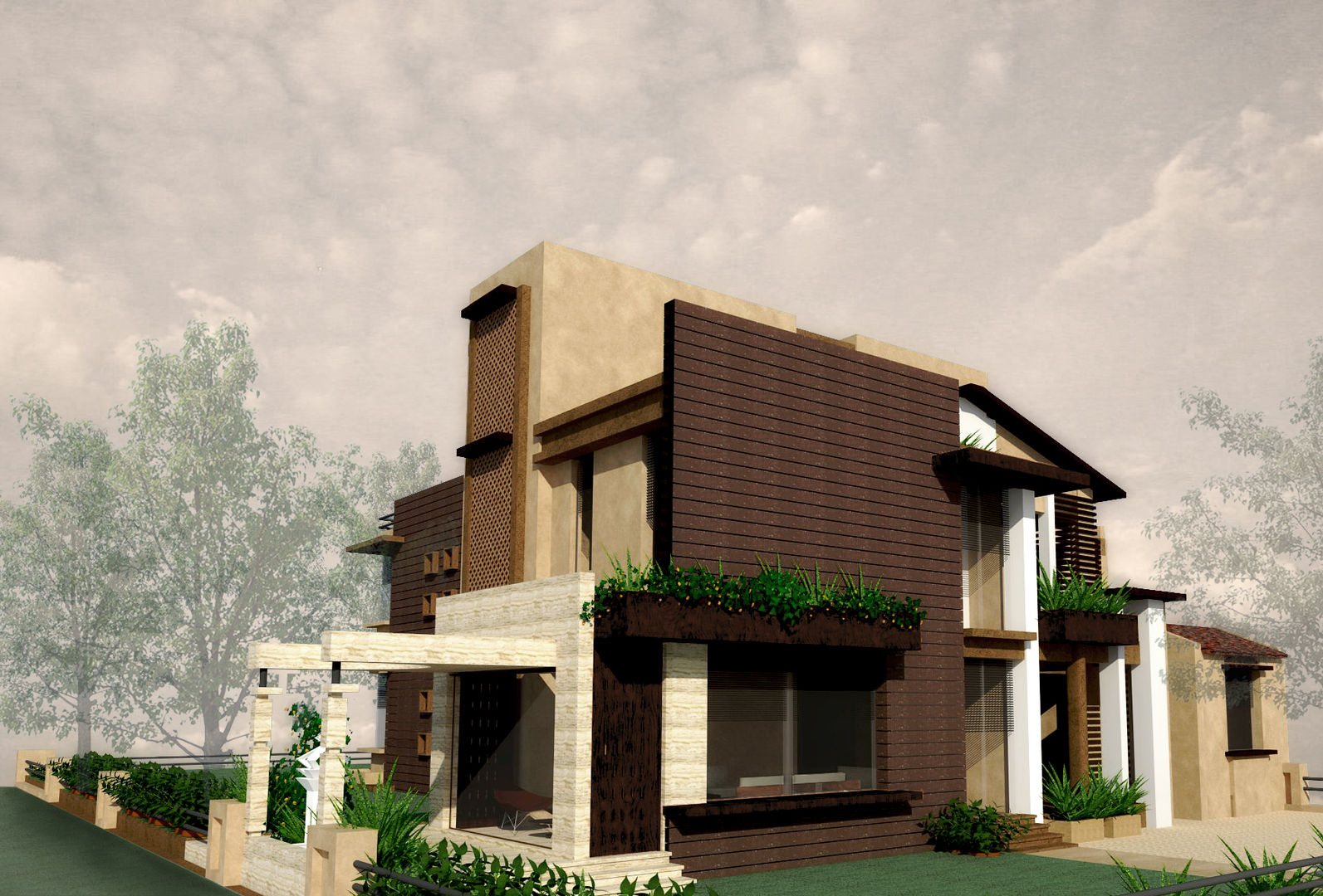 Exterior 3D View Chaukor Studio Houses