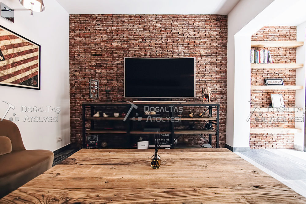 Tuğla Ev, Doğaltaş Atölyesi Doğaltaş Atölyesi Rustic style living room Bricks