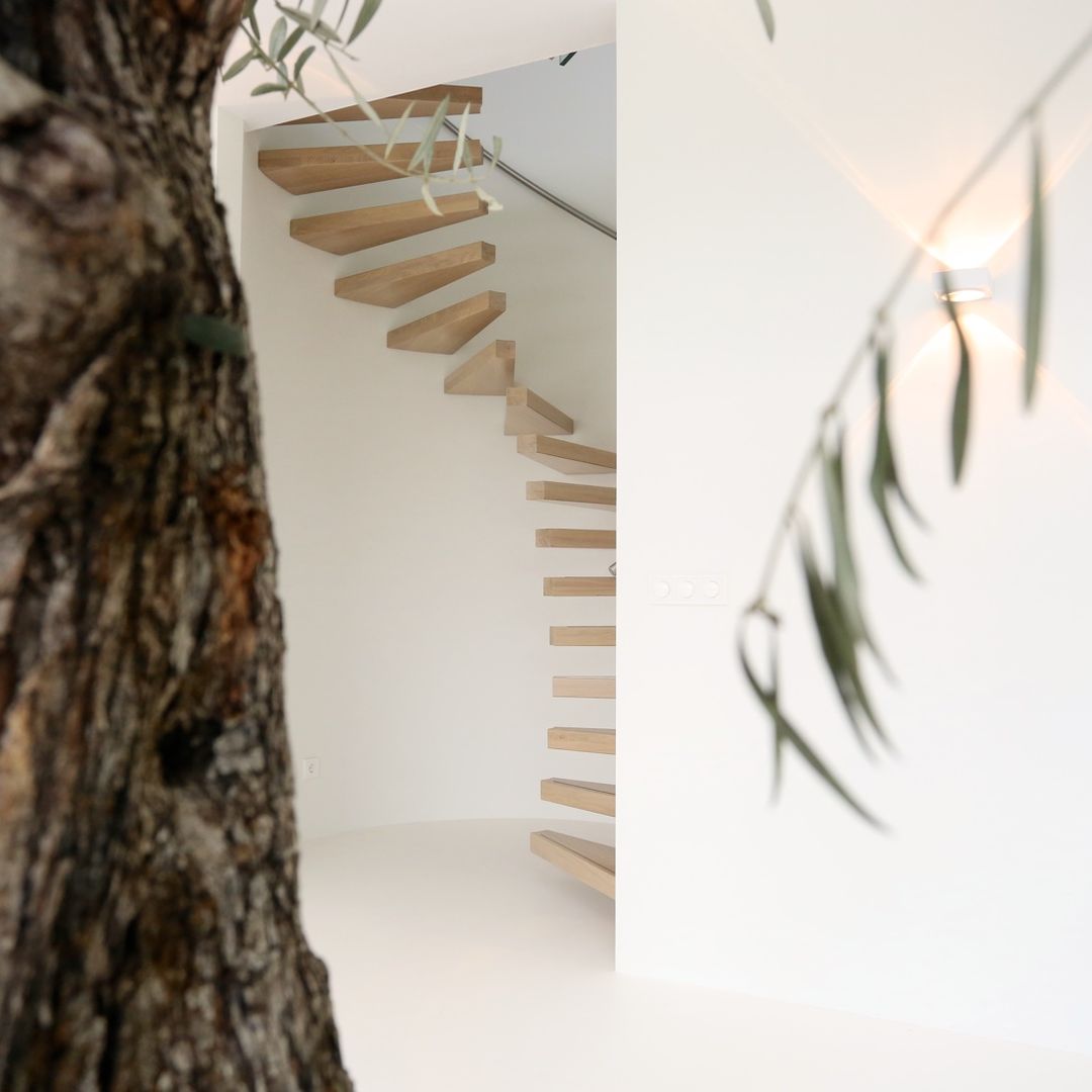 Unieke zwevende spilloze spiltrap in prachtige villa, EeStairs | Stairs and balustrades EeStairs | Stairs and balustrades Modern Corridor, Hallway and Staircase Wood Wood effect