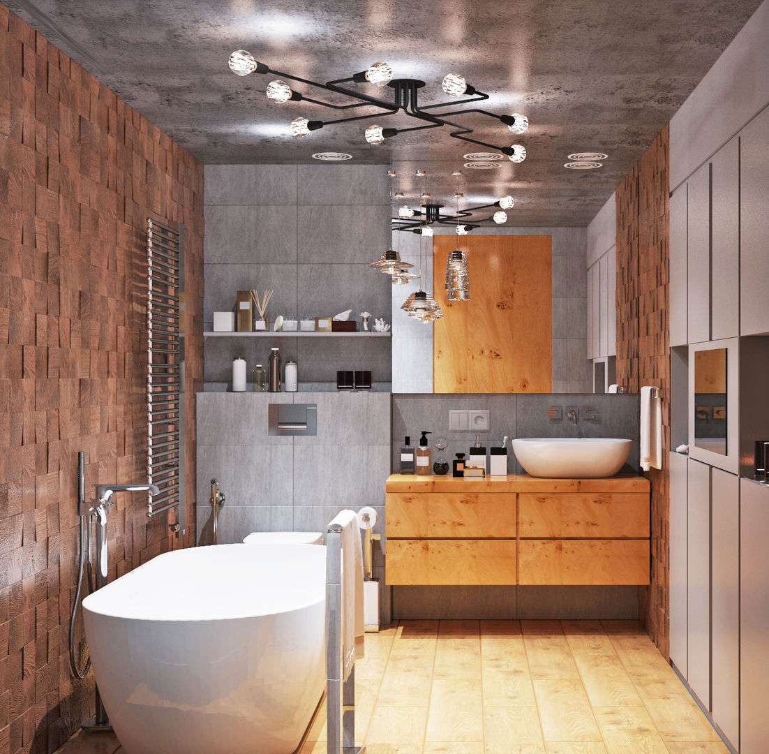 Душевая и ванная комнаты класса люкс, Студия дизайна ROMANIUK DESIGN Студия дизайна ROMANIUK DESIGN Industrial style bathroom